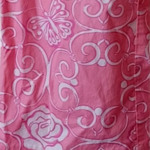 Lilly Pulitzer Vintage White Tag Pink & White Rose & Butterfly Crop Pants - Picture 2 of 4